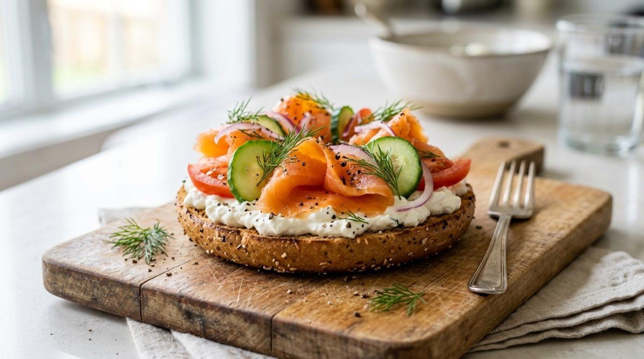 Healthier Bagel and Cream Cheese: The Deli Version Scores 28, Ours Scores 69