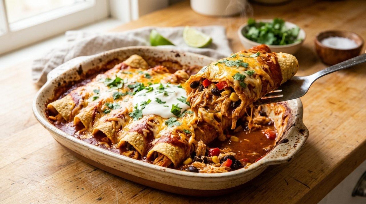 Healthier Chicken Enchiladas: Same Cheesy Pan, 30 More Points (34 to 64)