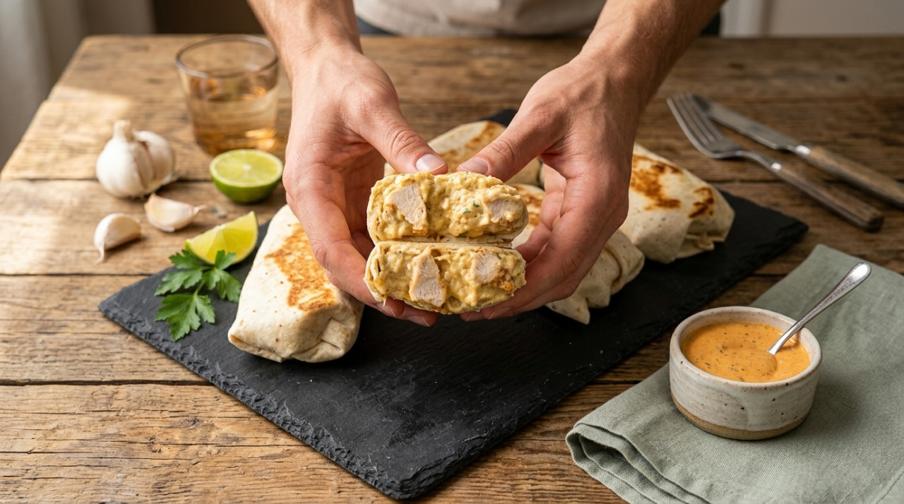 Protein-Packed Cheesy Garlic Chicken Wraps