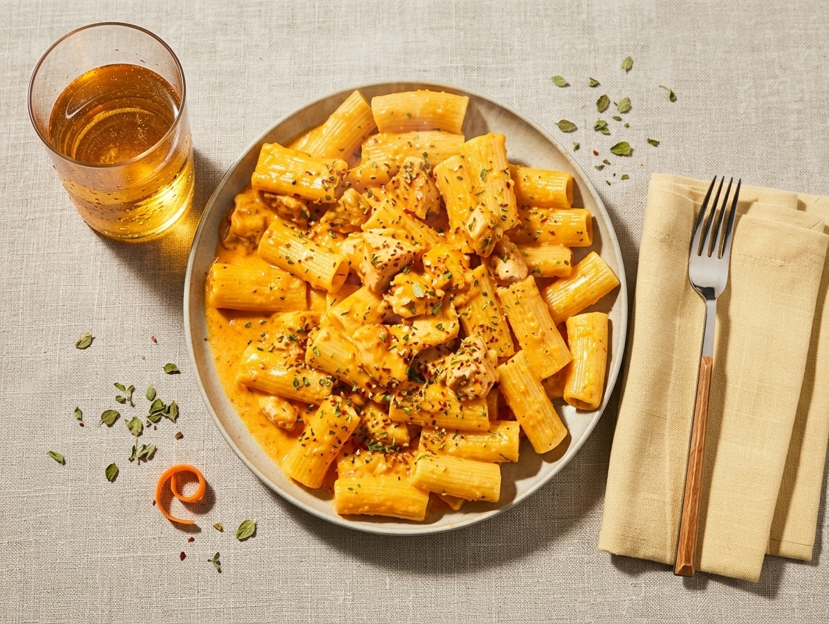 Rigatoni with Chicken in Carrot Sauce