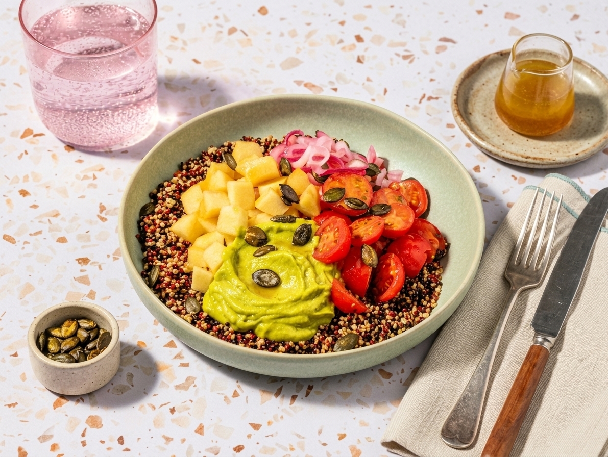 Quinoa bowl with avocado and apple