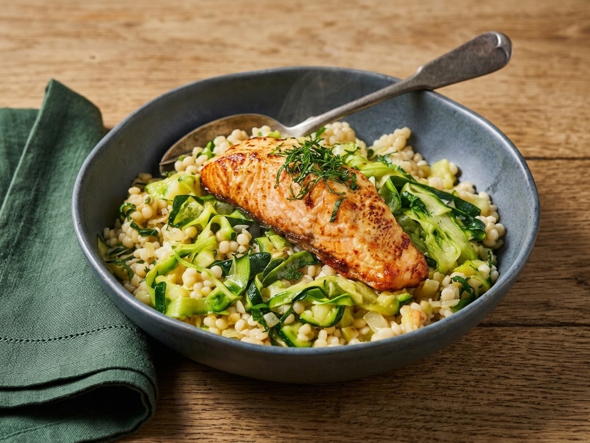 Gratinated Salmon with Aioli and Pearl Couscous