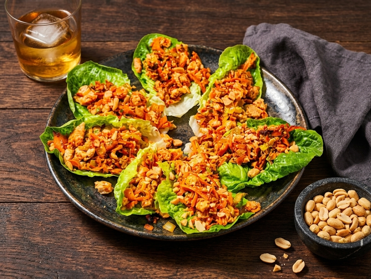 Lettuce Tacos with Salmon, Sriracha, and Peanuts