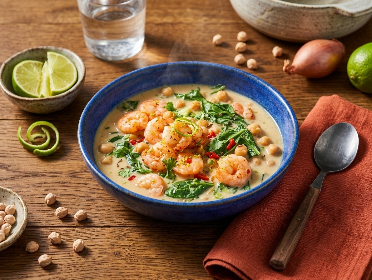 Asian chickpea and prawn soup