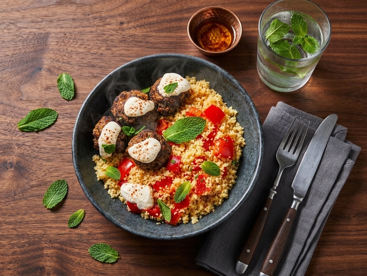 Beef koftas with harissa