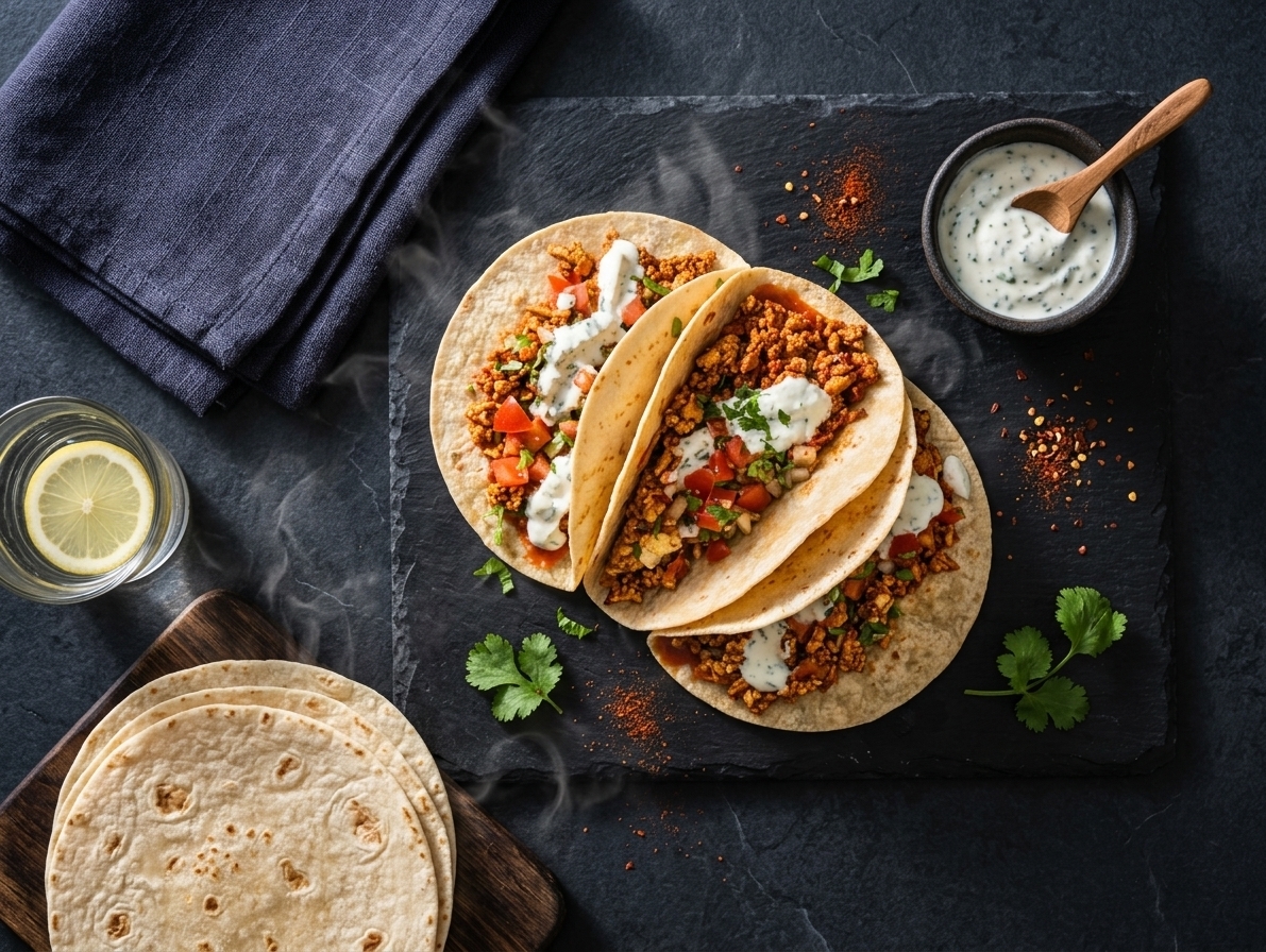 Spiced tofu tacos in sauce