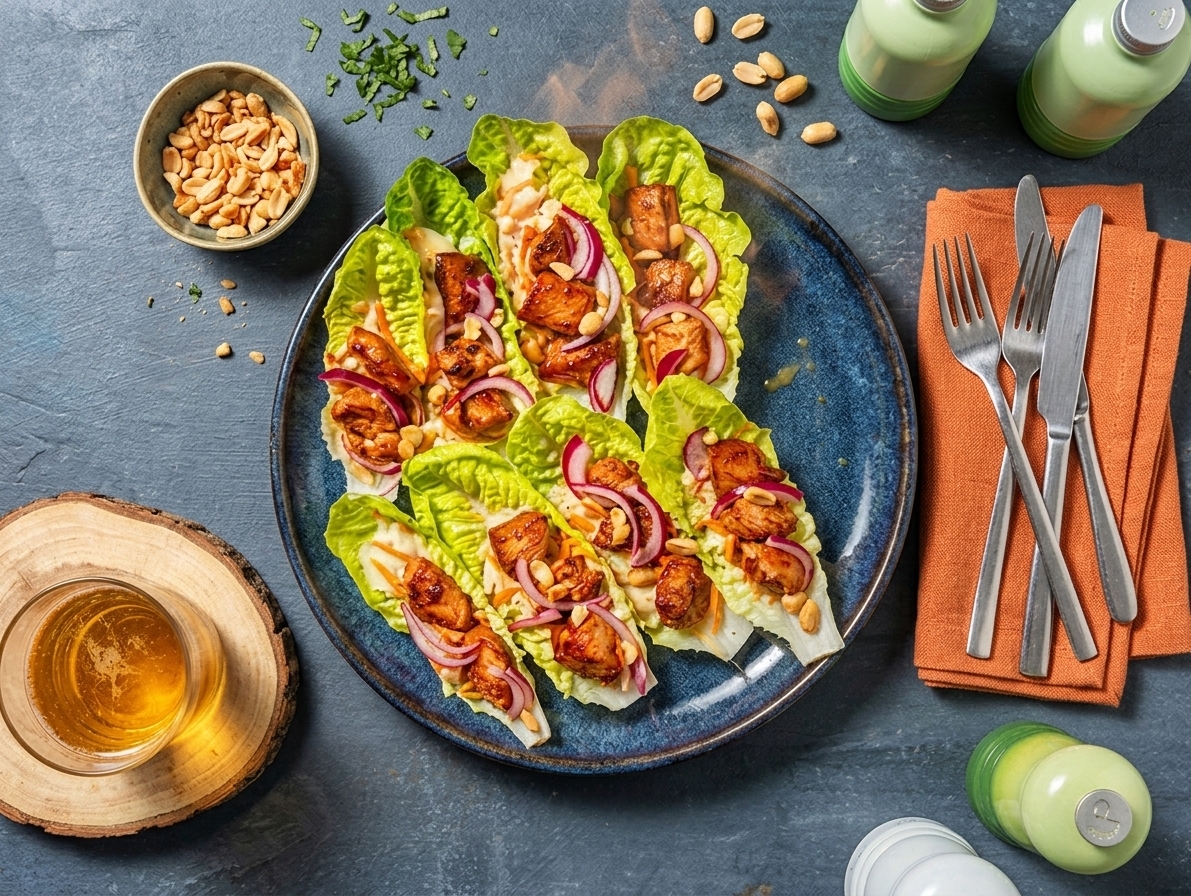 Lettuce tacos with oriental-marinated chicken