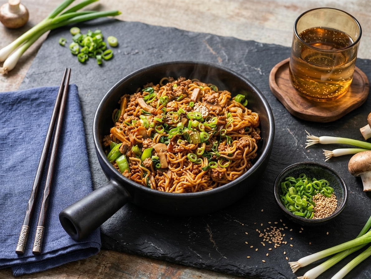 Teriyaki-style noodles with pork