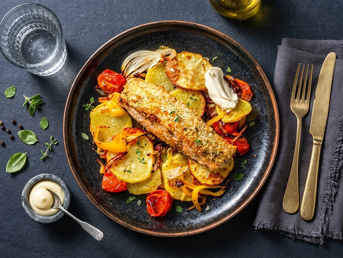 Baked salmon with panko crust