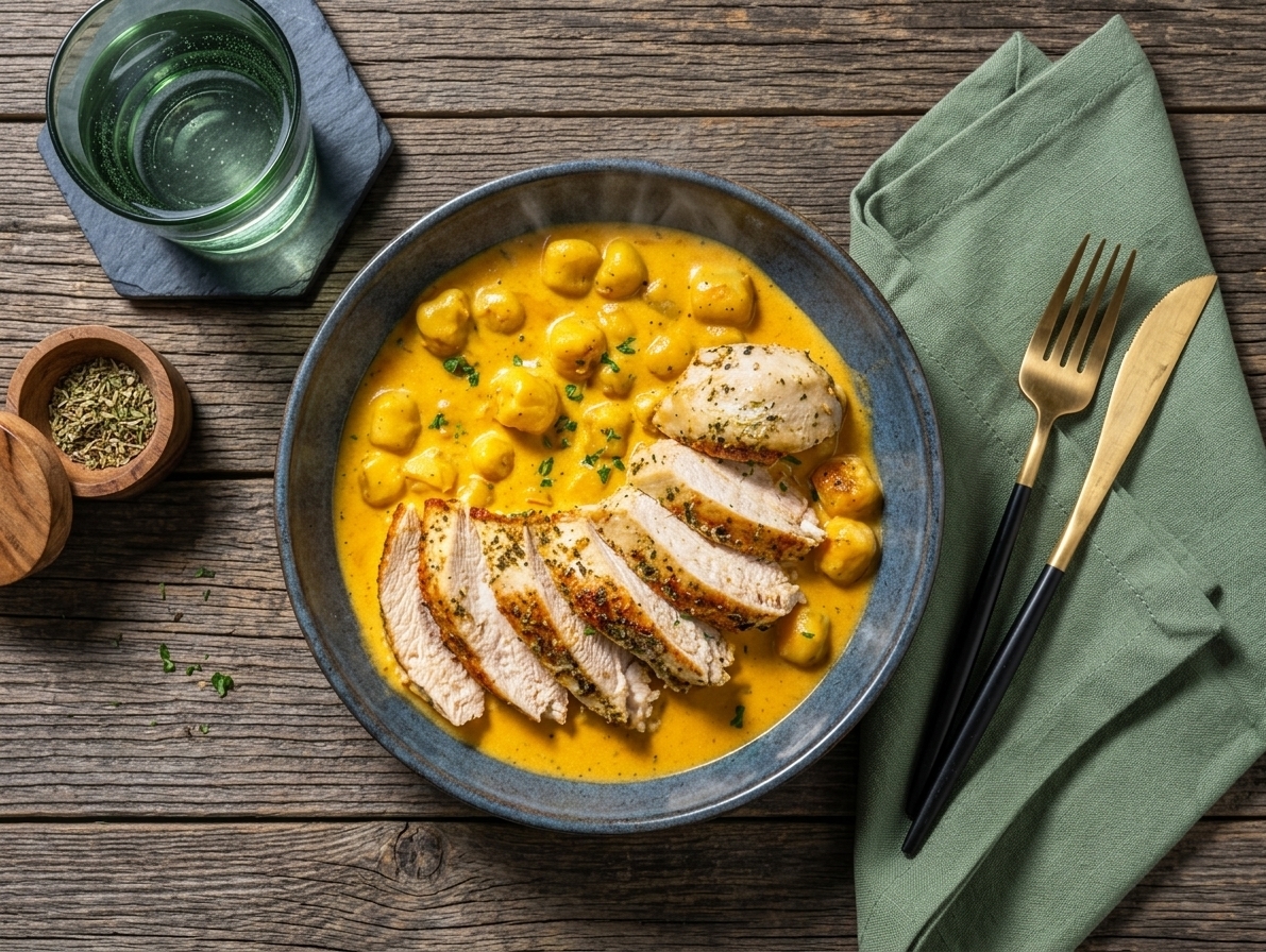 Gnocchi with Italian-style chicken in roasted cherry tomato sauce