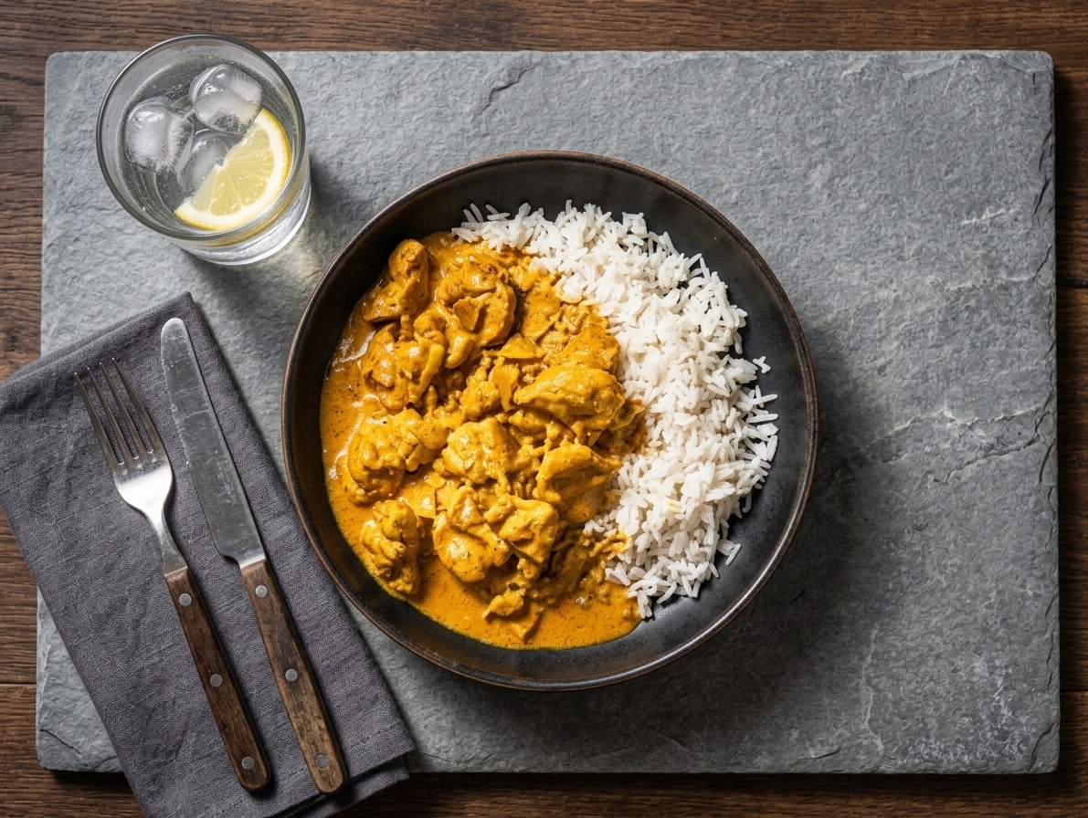 Korma-style chicken thigh over basmati rice