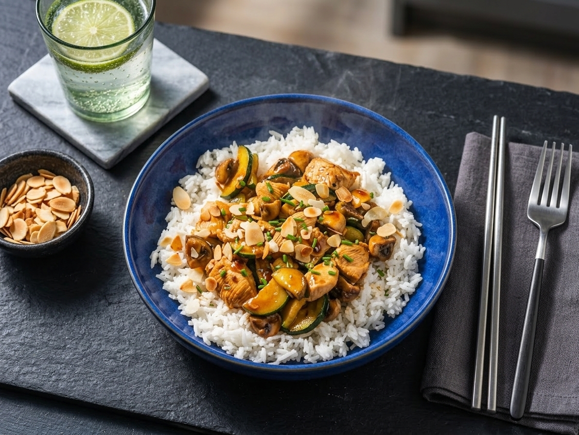Chinese-Style Almond Chicken with Basmati Rice