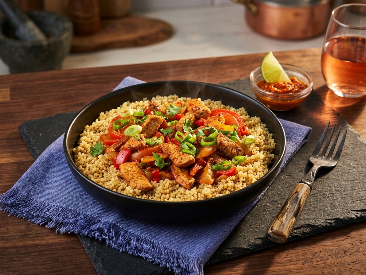 Peruvian-style pork stir-fry with vegetables
