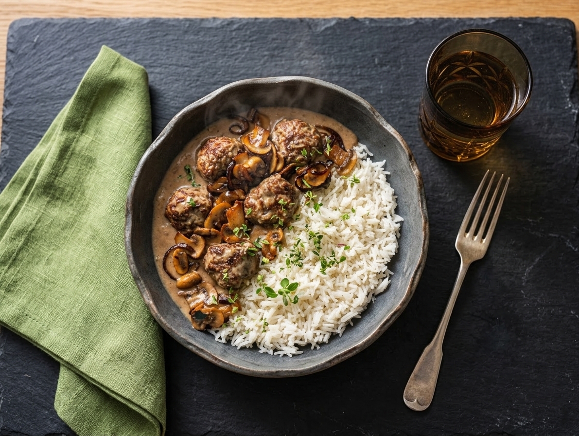 Beef Meatballs in Mushroom Sauce