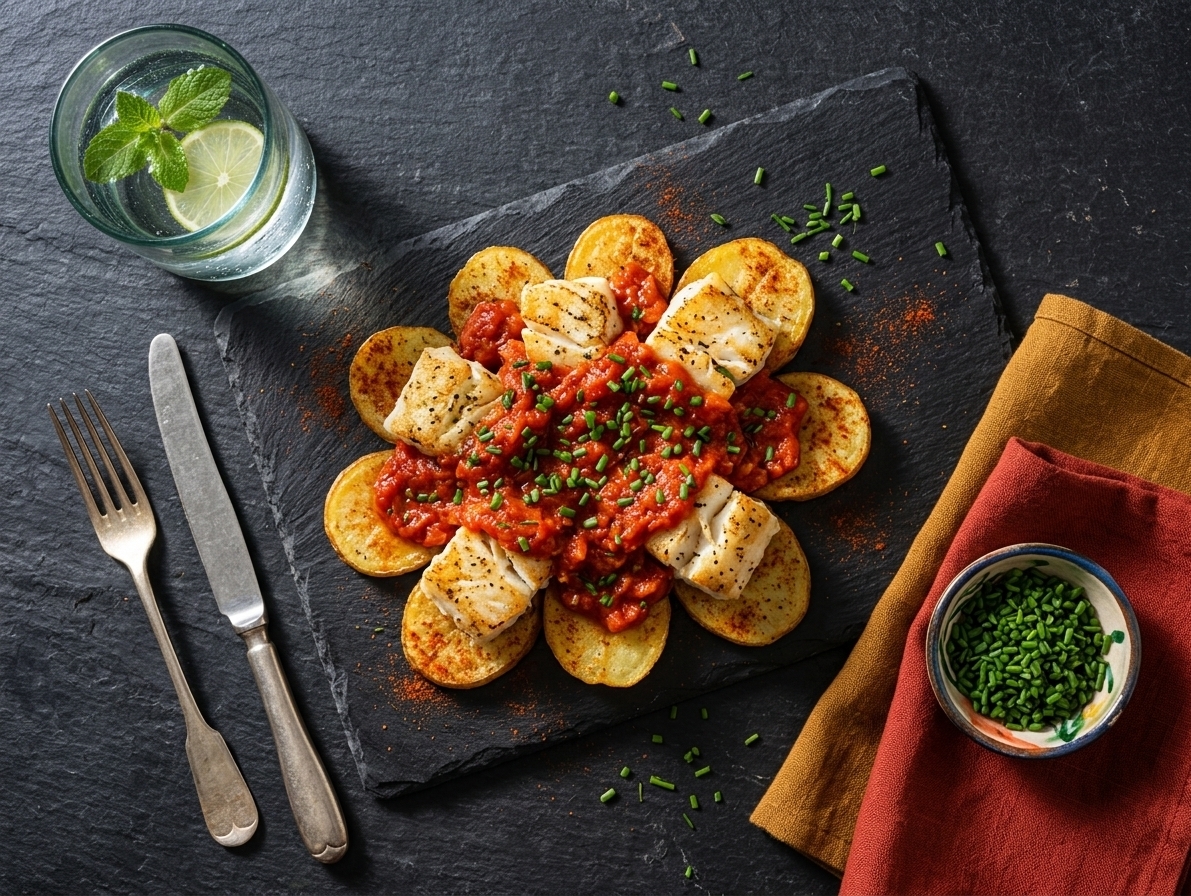 Cod with Tomato and Potatoes with Sweet Paprika