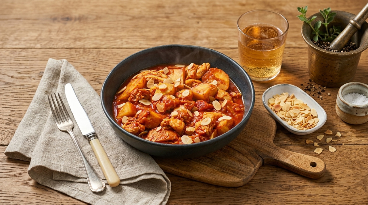 Majorcan-style “escaldums” chicken stew with roasted potatoes